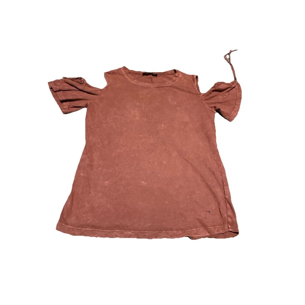 Anna Grace Rust Mineral Wash Cold Shoulder Flutter Sleeve Top Size  Small
